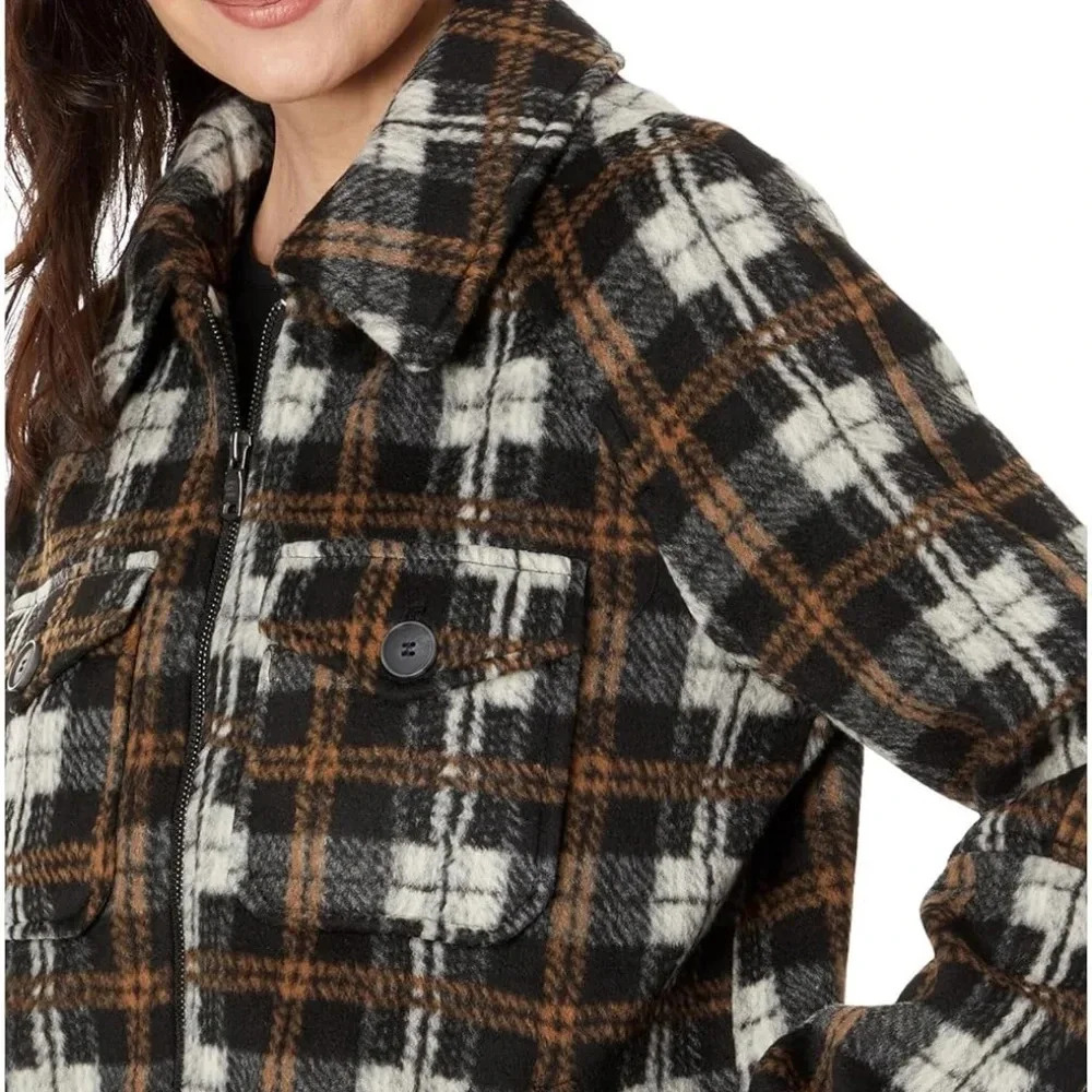 Joie Zip Front Printed Plaid Jacket